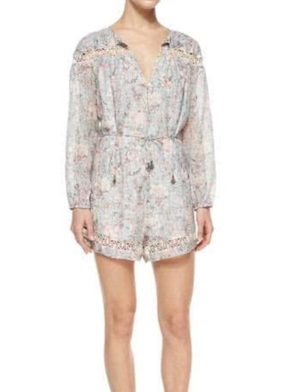 Zimmerman Floral Lace-Trim Light Blue Women's Romper Medium